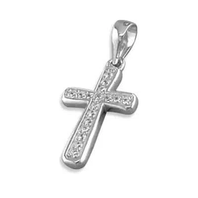 Croce In Zircone Rotondo In Argento Sterling 925 Marchiato Nuovo Di Zecca - Immagine 1 di 3