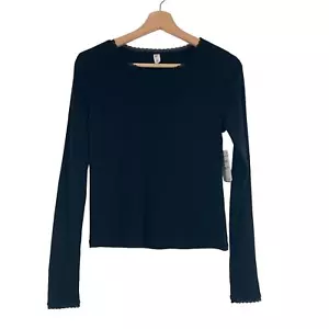 BP. Nordstrom Lace Trim Long Sleeve T-Shirt in Black Cotton Blend - Picture 1 of 5