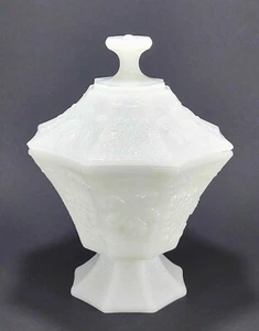 Vintage Milk Glass Anchor Hocking Grapes and Leaves Footed Candy Dish With Lid - Picture 1 of 6