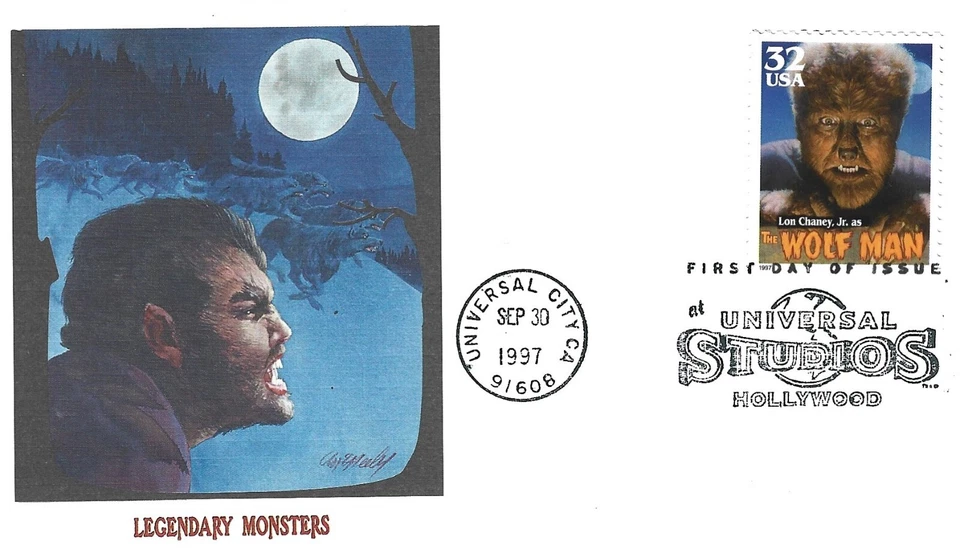 1997 3172 32 cent Wolf Man by Universal Studios Hollywood FDC - Image 1 of 1