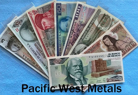 LOT 8 MEXICO PESOS BANKNOTES SERIE 5,10,20,50,100,500,1000 2000 BDM BILLS UNC AU Cover