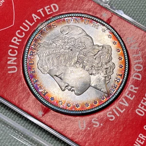 1881-S $1 American Savings & Loan Uncirculated U.S. Silver Dollar Toned Coin - Picture 1 of 18