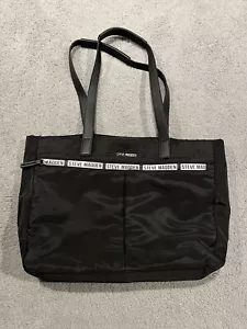 Steve Madden Womens Travel Bag Large Tote Black 100% Polyester Leather Strap - Picture 1 of 9
