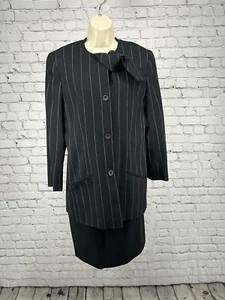 VTG 80’s MM By Krizia Two Piece Skirt Suit With Tie 100% Wool Striped Jacket 8 - Picture 1 of 10