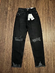 Zara Damen 2 schwarze Mom Fit Jeans neu mit Etikett $ 45,90 - Bild 1 von 7