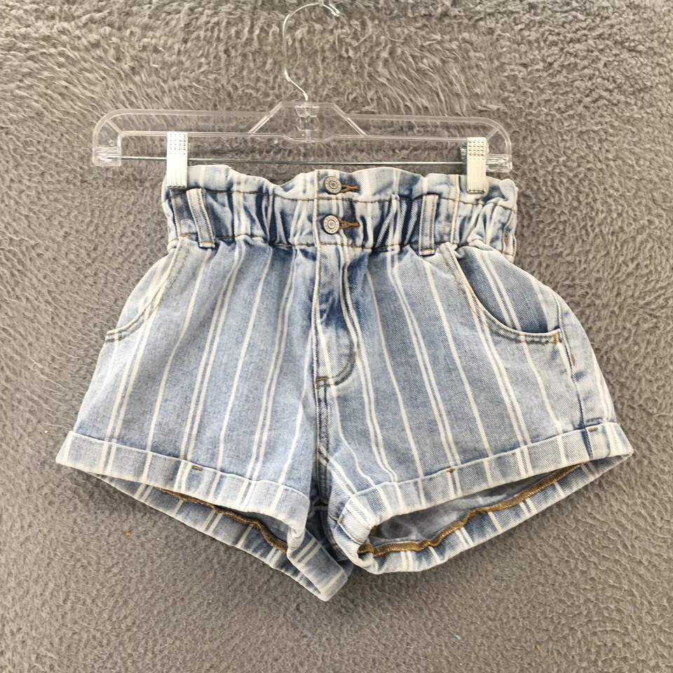 Pantalones Cortos Pacsun Mom Para Mujer XS Azul Lavado Claro Denim Rayas Algodón Tiro Alto Cremallera Mosca Foto 1 de 4