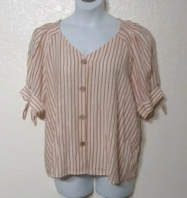 LC LAUREN CONRAD*Marfim com BLUSA LISTRA MARROM*Tamanho XXL 2XL*Nova com etiquetas ($44) - Imagem 1 de 4
