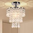 Small Crystal Chandelier Led Crystal Ceiling Lights 3 Tiers Crystal Raindrops...