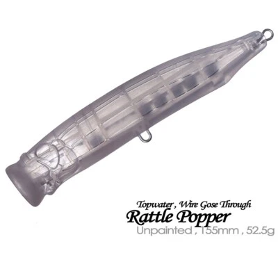 5PCS 15.5cm 52.5g Topwater Rattle Popper Unpainted Bait Blank Fishing Lure model - Image 1 of 4