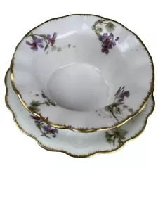 Limoges Lilac Floral Pattern Victorian Finger Bowl + Plate Porcelain Bridgerton - Picture 1 of 10
