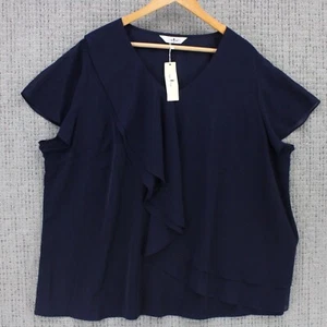 Agnes Orinda Blouse Top Womens 3X Navy Blue Cap Sleeve Pullover V Neck NWT - Picture 1 of 12