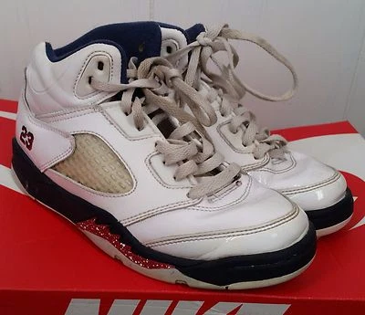 Nike Air Jordan 5 V Retro White Fire Red Blue boys youth size 1Y - Image 1 of 4