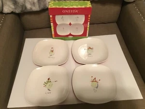 NUEVO Debbie Taylor Carmen Muñeco de Nieve Pequeño 4 Platos de Postre de Ensalada por Oneida Holiday - Imagen 1 de 7