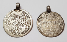 Frankfurt 1693 2 Albus Poland 1680 6 Groschen Silver Coins Pendant Germany
