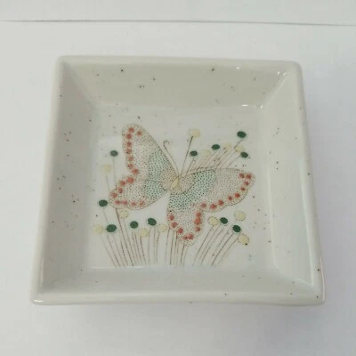 Vintage Ceramic Butterfly Jewelry Trinket Tray 4.5" Square - Image 1 of 4