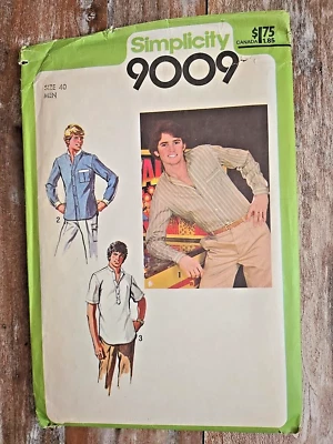 Simplicity Sewing Pattern 9009 VTG 70 Mens Shirts button up Pull over Size 40 UC - Image 1 of 2
