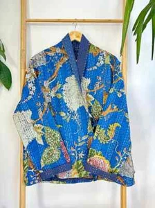 Indische Handarbeit Kantha Jacke, weiche Baumwolle Kantha Steppjacke Bademantel Kimono - Bild 1 von 7