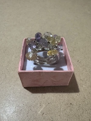Anello Fasce Multiple Argento 925 Quarzo Citrino Ametista Pendenti 19.1GR 17.8MM - Immagine 1 di 3