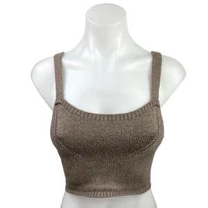 Zara Brown Knit Scoop Neck Stretch Sleeveless Pullover Crop Sweater Tank Top S - Picture 1 of 4