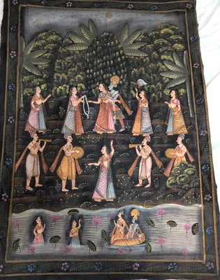 Painted Silk Fabric Indian Fabric Wedding Princess Majaraja 34" Wide x 49" High - Image 1 of 4