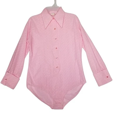De Colección Años 70 Rosa Pintuck Manga Larga Body Blusa Grande Cuello Punta Camisa Foto 1 de 4