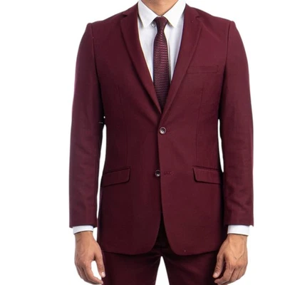 Gianco Ferro Men’s Burgundy Slim Fit Suit 2 Button 2 Piece Wedding Business NEW - Image 1 of 3