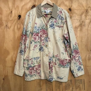 Vintage Coldwater Creek Cotton Linen Blend Barn Jacket Sz L Floral Cottagecore - Picture 1 of 6