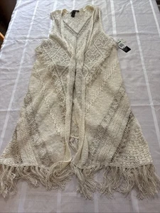 inc international concepts Safari chic fringe open long sleeveless vest BoHo L - Picture 1 of 7