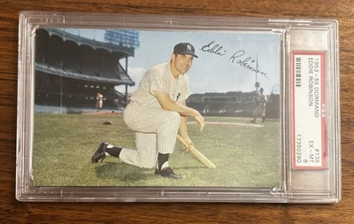 1953-55 DORMAND POSTCARD #135 Eddie Robinson YANKEES PSA 6 - Image 1 of 2