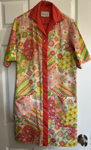 Vintage 60er Modelle Mantel Damen Perlen Druckknopf Mehrfarbig Mod Hauskleid - Bild 1 von 17