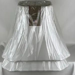 PAIR Cut Corner Inverted Square Lamp Shade White 12"H 8"T 16"B Spider Fitter - Picture 1 of 8