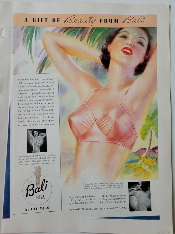 1937 Band O Bali Sujetador Rosa Regalo de Belleza Vintage Moda Anuncio Foto 1 de 1