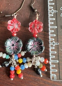 Czech glass Flower Dangle Earrings - Picture 1 of 8