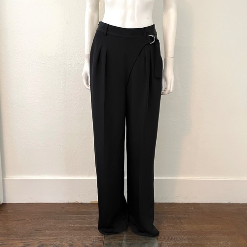 T ALEXANDER WANG neri 100% SETA pantaloni a vita alta pantaloni larghi anni '40 4