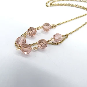 Collar Rosa Translúcido Cuentas Tono Dorado Moda Diaria 20" - Imagen 1 de 11