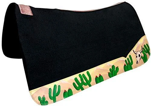 Almohadilla de silla de montar Showman 32" x 31" de fieltro negro con cuero de cactus y calavera Foto 1 de 1