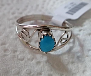 Anillo navajo artesanal de piedra turquesa de 9 mm de ancho elegante de plata de ley talla 8 - Imagen 1 de 6
