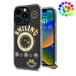 For Apple iPhone 13 /Pro Max Smiling Ornament Bling Ring Stand Hybrid Case Cover - Picture 1 of 31