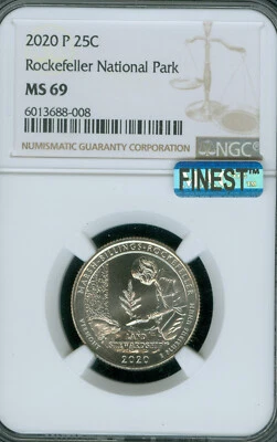 2020 P ROCKEFELLER QUARTER NGC MS69 MAC FINEST REGISTRY SPOTLESS * - Image 1 of 2