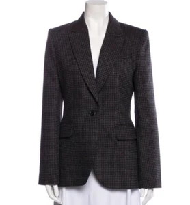 Equipment Jeanne Houndstooth Wool Blend Blazer Size 2 Burgundy Notch Lapel - Picture 1 of 22
