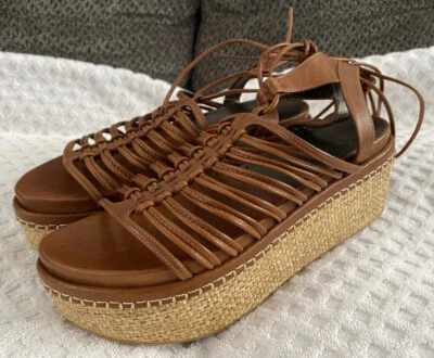 Stuart Weitzman Knot Again Platform Gladiator Espadrille Wedge Sandal Brown 8.5M - Image 1 of 4