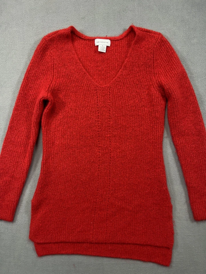 Suéter Liz Claiborne Mujer Pequeño Rojo Mezcla Lana Top Camisa Manga Larga Damas Foto 1 de 4