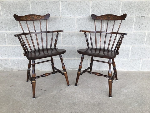 L. HITCHCOCK MAPLE HARVEST STUB ARM CHAIRS - A PAIR Cover