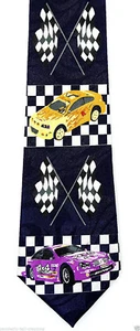 Speed Racing Men's Necktie Race Track Car Checkered Flags Nascar Blue Neck Tie - Picture 1 of 3