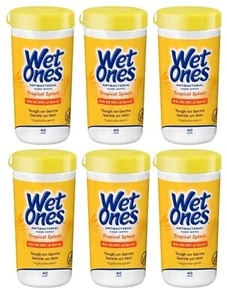 Wet Ones Antibacterial Hand Wipes Tropical Splash Scent, Hypoallergenic, 6 Pack - Picture 1 of 24