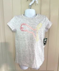 PUMA Girls Short Sleeve Light Gray T-Shirt Size 5 Puma Logo - Picture 1 of 11
