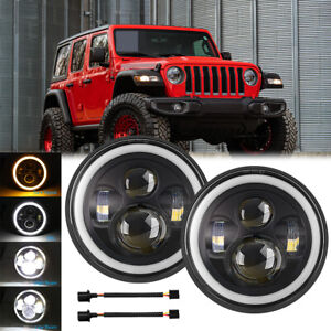 Pair 7" inch Round LED Headlights DOT Hi/Lo Beam For Jeep Wrangler JK LJ TJ CJ