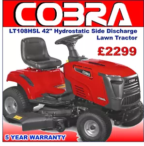 Cobra LT108HSL 42" Hydrostatic Garden Tractor Ride on Lawn Mower Lawnmower Mulch - Picture 1 of 11
