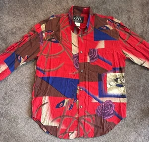 VTG 80's Café Mens Button Up Shirt Sz 0 Red Abstract Made in USA Styled In Italy - Picture 1 of 9