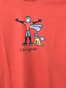Life Is Good Kids Red Med Crusher T-shirt 100% Cotton SS Superhero Jake Rocket - Picture 1 of 6